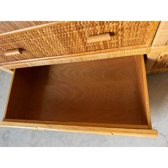 Vintage Coastal Rattan & Wicker Six-Drawer Dresser With Glass Top For Sale - Image 10 of 12