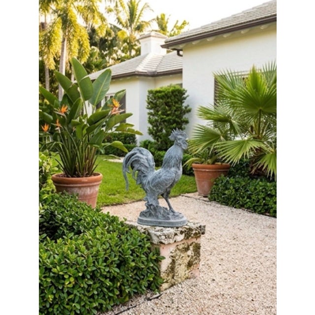 Dark Gray Vintage Cast Iron Country Rooster Garden Statue For Sale - Image 8 of 12