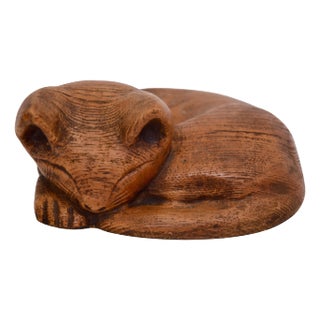 Vintage Carved Wood Kitten For Sale