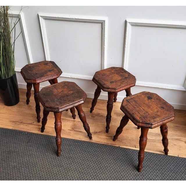 Italian Walnut Stools with Carved Turned Legs, 1890s, Set of 4 For Sale - Image 3 of 8