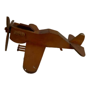 1980s Handcrafted Wood Model Airplane