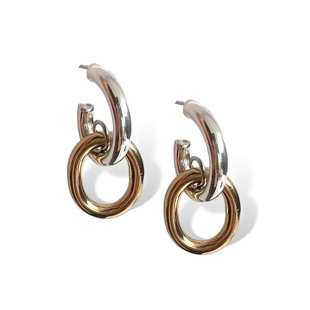 Early 21st Century Mixed Metal Double Hoop Earring For Sale - Image 5 of 5