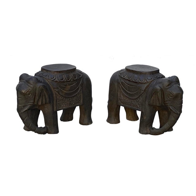 1980s Chinese Small Pair Distressed Black Gray Stone Fengshui Elephant Statues For Sale - Image 5 of 7