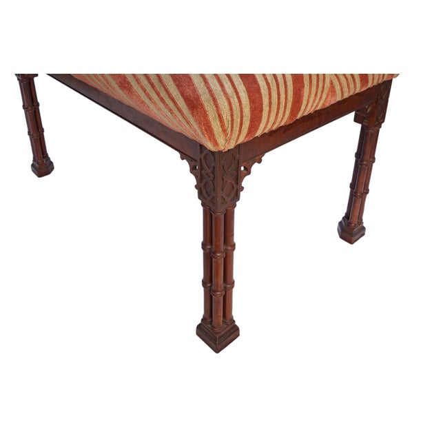 Mid 20th Century Chinese Chippendale Style Stool Faux Bamboo Legs Velvet Chevron Upholstery Bench For Sale In Philadelphia - Image 6 of 7
