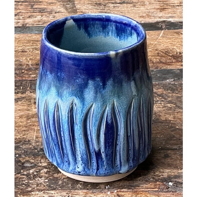 Vintage Studio Pottery Blue Ceramic Vase For Sale - Image 11 of 18