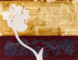 "White Tulips" Contemporary Mixed-Media Woodland Collage by Kathleen Ney