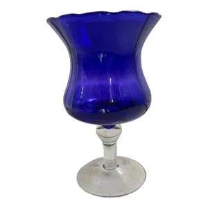 Vintage Blue Glass Pedestal Footed Vase
