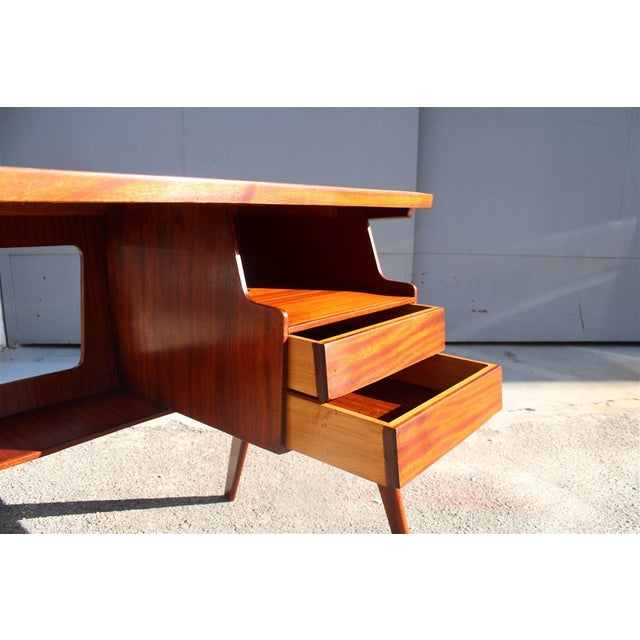 Blue Small Geometric Desk in Mahogany and Blue Laminate by Vittorio Dassi for Dassi, 1950 For Sale - Image 8 of 13