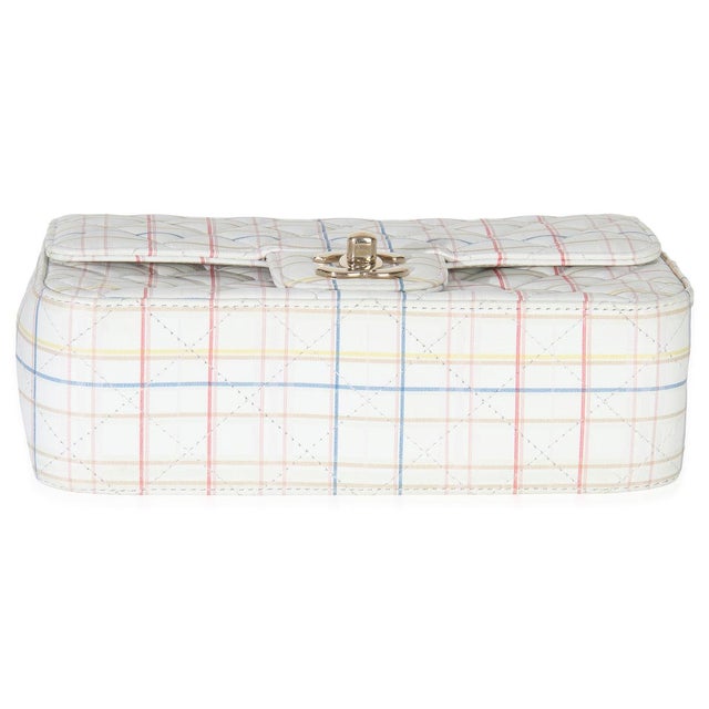 2010s White Multicolor Calfskin Tweed Print Mini Rectangular Flap Bag For Sale - Image 5 of 9