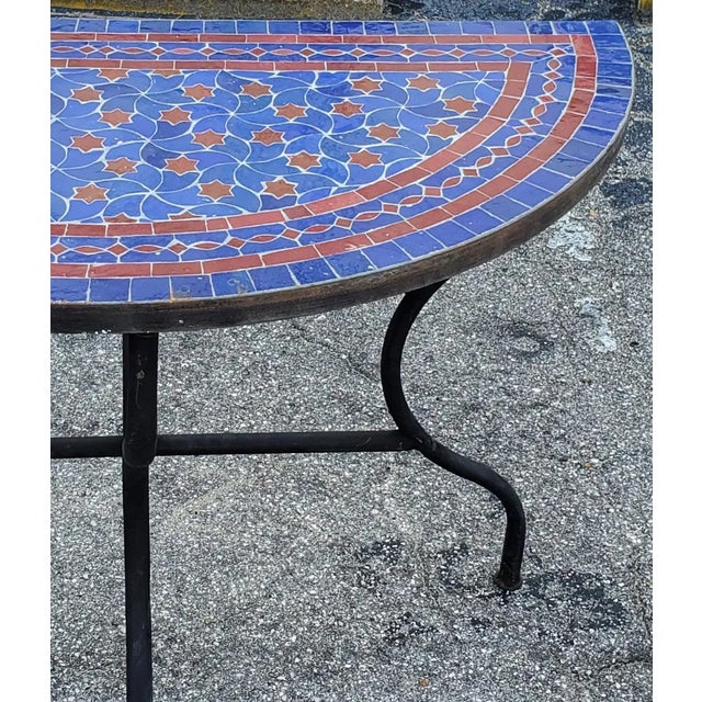 2020s Moroccan Blue and Burgundy Mosaic Demi-Lune Table For Sale - Image 5 of 7