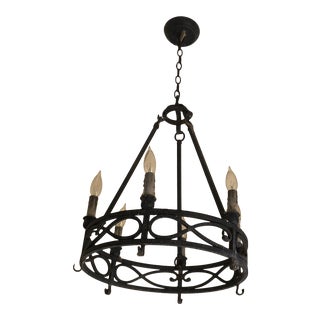 Arte De Mexico Wrought Iron Spanish Six Light Chandelier For Sale