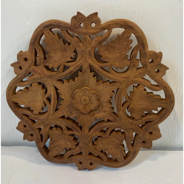 Boho Chic Vintage Carved Wood Trivet For Sale - Image 3 of 4