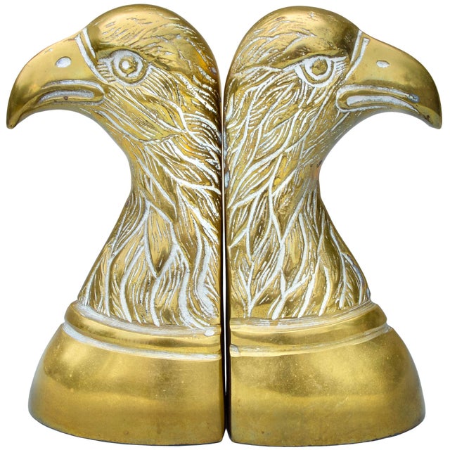 Glamorous, rare and very heavy antique pair of bookends, meticulously handcrafted of solid brass, and well-made in ornate...