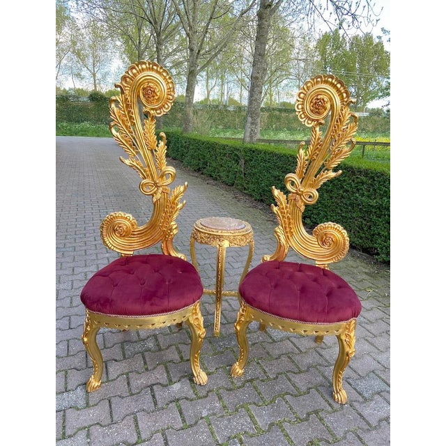 1980s Italian Rococo Gold Beech Velvet Side Chairs 2pc- Pair For Sale - Image 4 of 18