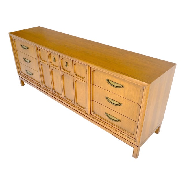 Mid Century 80” Long 9 Drawers Dresser Credenza Two Drawer Compartment MINT For Sale