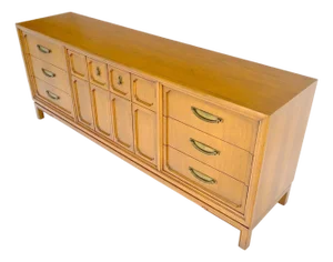 Mid Century 80” Long 9 Drawers Dresser Credenza Two Drawer Compartment MINT