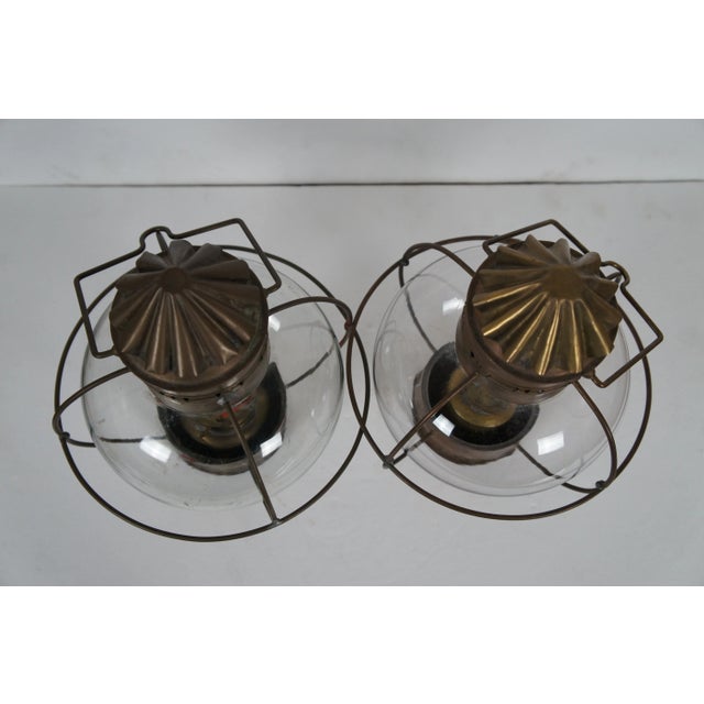Metal Antique Sherwood & Wedge British Nautical Maritime Brass Onion Ship Oil Lanterns - a Pair For Sale - Image 7 of 12