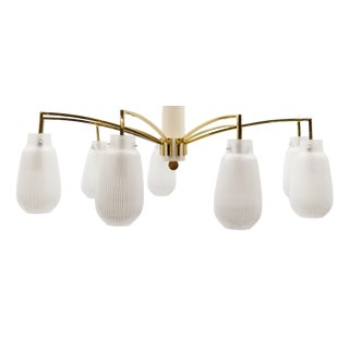 Mid-Century Modern Nine-Armed Brass and Glass Sputnik Lamp, 1950 For Sale