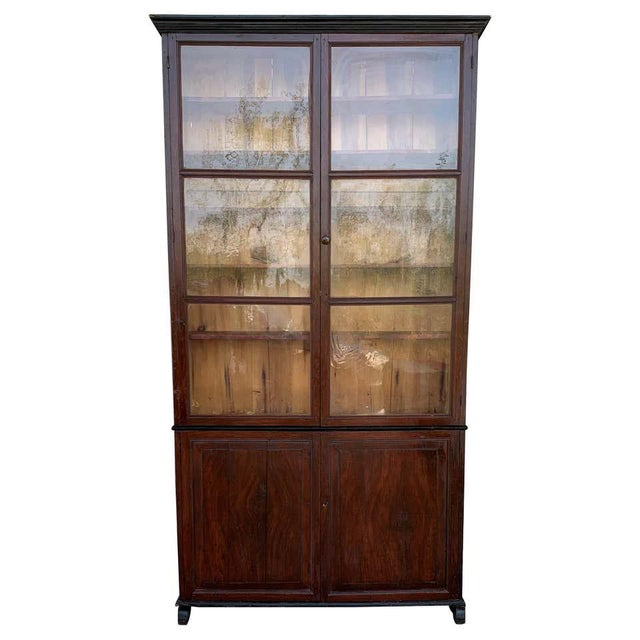 Brown Spanish Large Pine Cupboard or Bookcase With Glass Vitrine, 19th Century For Sale - Image 8 of 8