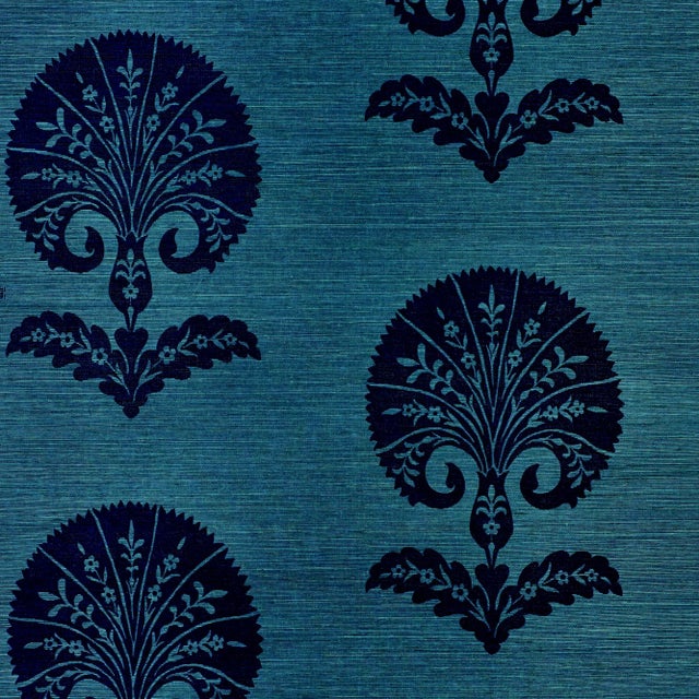 Sample - Schumacher Ottoman Flower Sisal Wallpaper in Peacock For Sale
