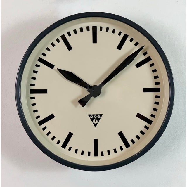Metal Industrial Factory Wall Clock from Pragotron, 1960s For Sale - Image 7 of 15