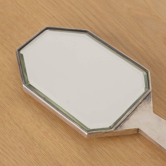 1930s 1930s French Art Deco Silver Beveled Hand Mirror For Sale - Image 5 of 11