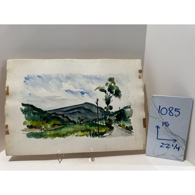 Paper Henry Emil Salloch Original Watercolor on Paper Alpine Valley, 1946. For Sale - Image 7 of 7