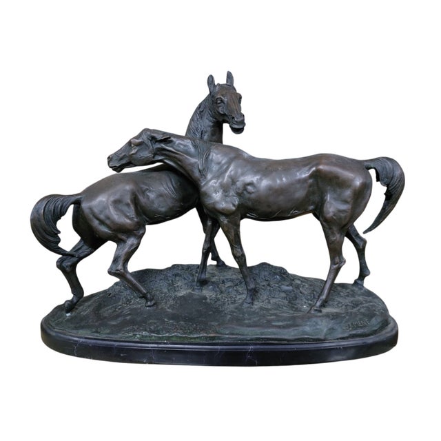 Metal Pierre Jules Mène, Sculpture with Horses, 1800s, Bronze & Marble For Sale - Image 7 of 7