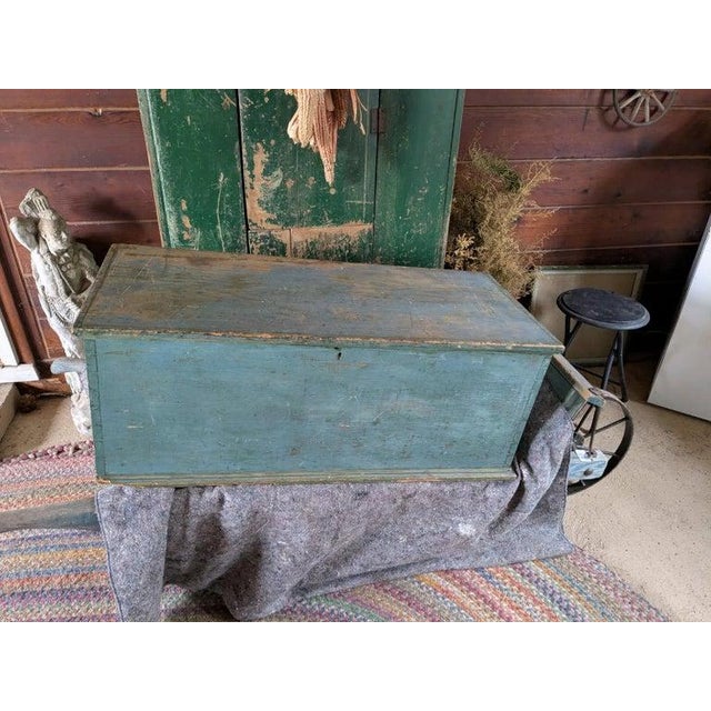 19thc Original Blue Painted Blanket Chest For Sale - Image 4 of 6