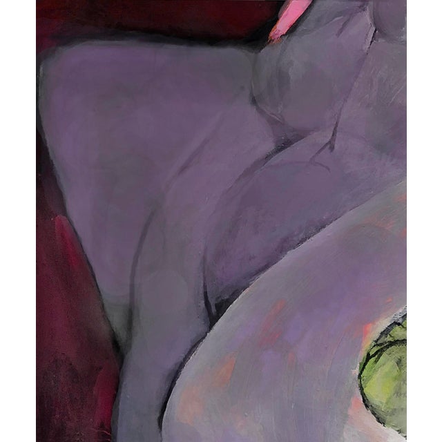 Beautiful Lavender Grey Painting of Nude in Reclining Chair / Contemporary Semi Abstract For Sale - Image 4 of 4