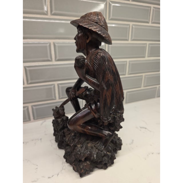 Realism Mid 20th Century Realism Balinese Macassar Ebony Fisherman Masterpiece Sculpture by Darsana (Mas, Bali) For Sale - Image 3 of 12