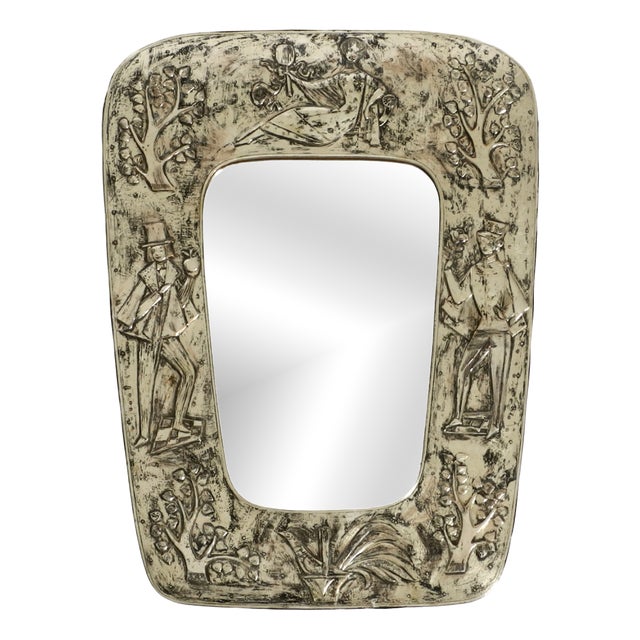 Mid-Century Modern Wall Mirror with Silver-Plated Frame, 1950s For Sale
