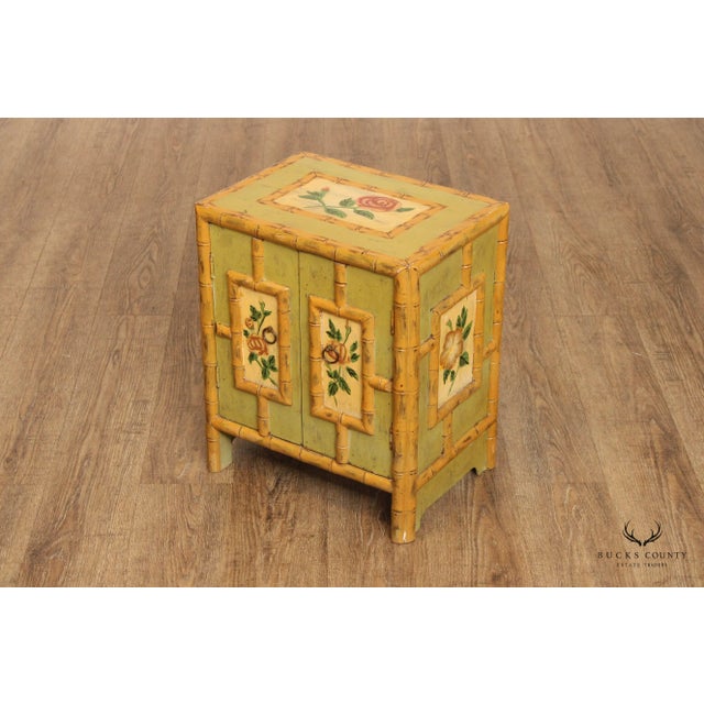 Wood Vintage Faux Bamboo Paint Decorated Low Two-Door Cabinet For Sale - Image 7 of 13