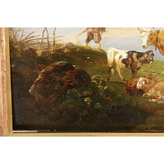 German School Alpine Landscape With Hiker and Livestock, 19th Century For Sale - Image 6 of 14