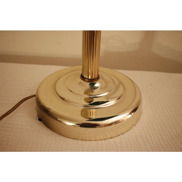 Mid 20th Century Vintage Ministerial Art Deco Style Brass Banker's Desk Lamp With Emerald Green Shade For Sale - Image 5 of 12