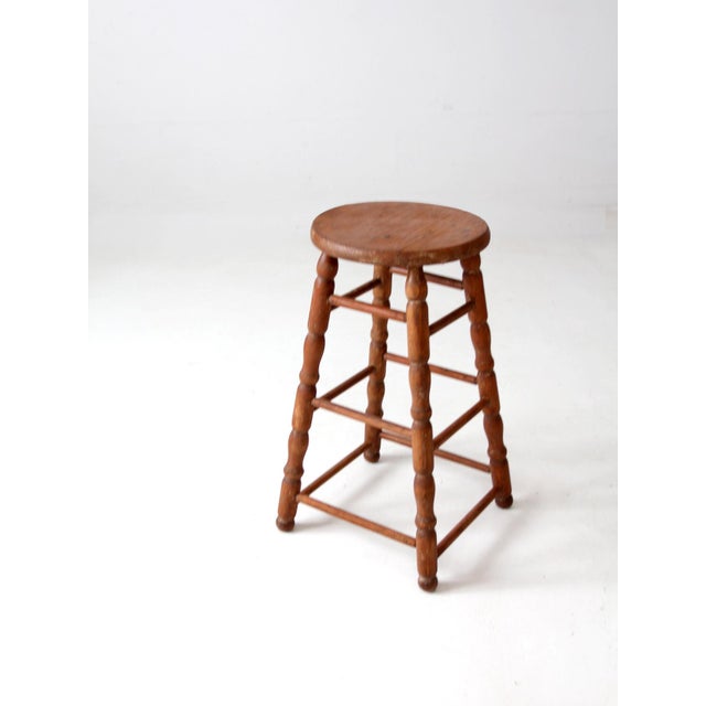 Wood Antique Primitive Wooden Stool For Sale - Image 7 of 8