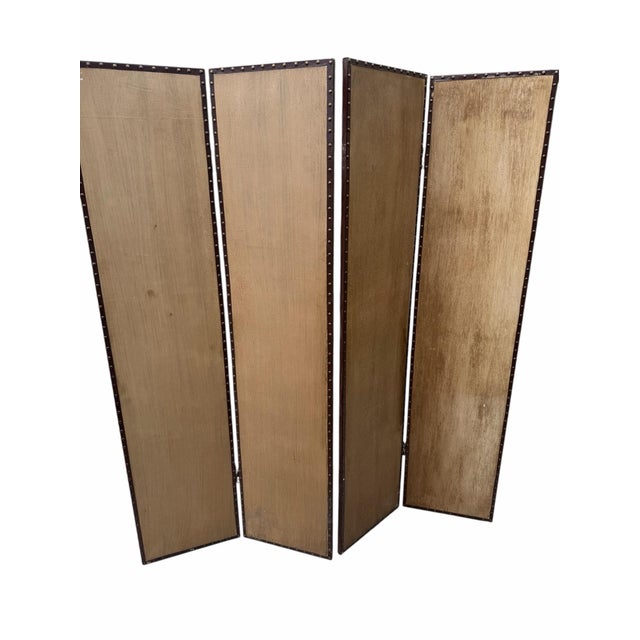 Vintage Hand-Painted Peacock & Landscape Four-Panel Folding Screen For Sale - Image 10 of 16