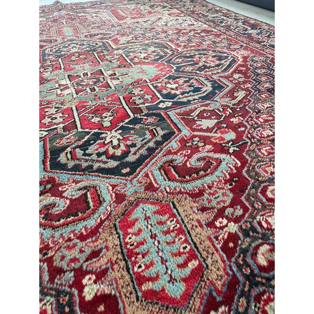 Antique Rich Heriz Full Pile Pastel Greens Rug 9 x 11.8 For Sale - Image 11 of 15