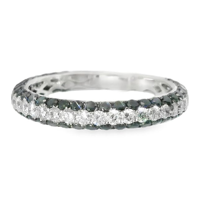 14K White Gold Black & White Diamond 3-Row Eternity Wedding Band Ring. This elegant ring features 31 brilliant round white...
