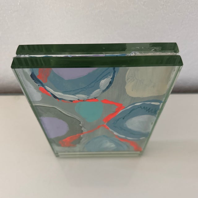 Original Abstract Geometric Painting on Paper in Heavy Glass Frame For Sale - Image 4 of 4