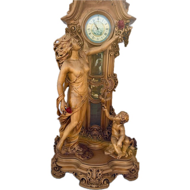 A Large Italian Carved Figural Long Case Clock For Sale - Image 4 of 12