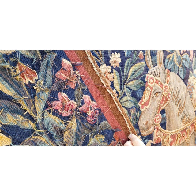 Early 19th Century 19th-Century Wool and Silk Tapestry — Medieval Courtly Scene For Sale - Image 5 of 13