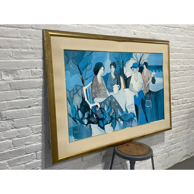 Large Vintage Framed Figurative Wall Art | Four Women at a Café | 59" X 40", C. 1970's For Sale - Image 10 of 12