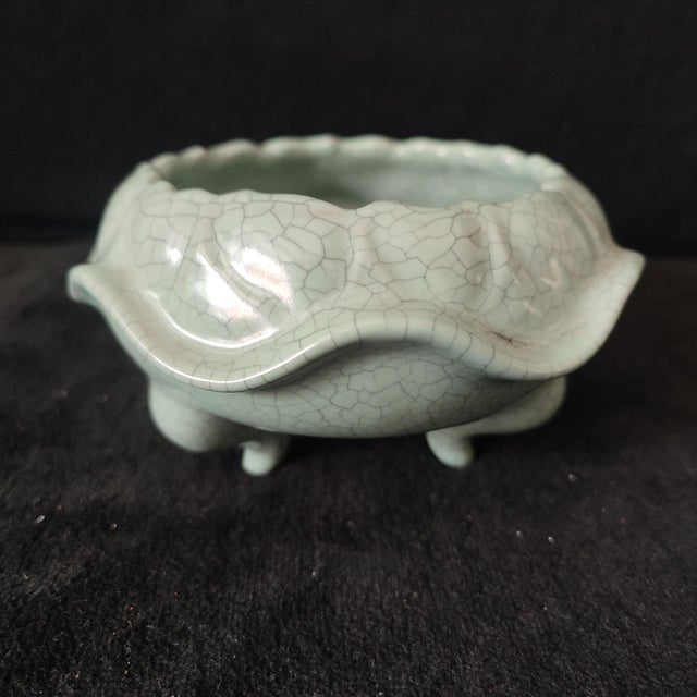 Art Deco Chinese Ceramic Pot,Guan Ware Crackle Glaze Celadon Porcelain Bowl For Sale - Image 3 of 10