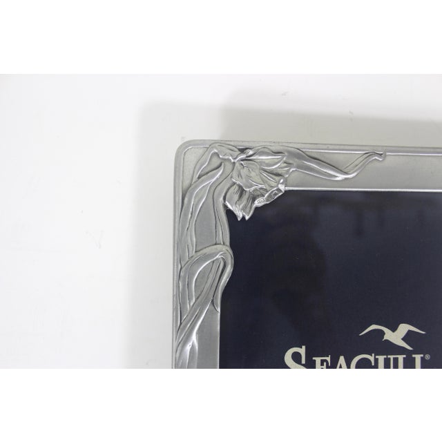 Vintage Pewter Picture Frame 5 X 7 Large, Seagull Daffodil Easel, Table Top Photo Horizontal or Vertical For Sale - Image 6 of 9