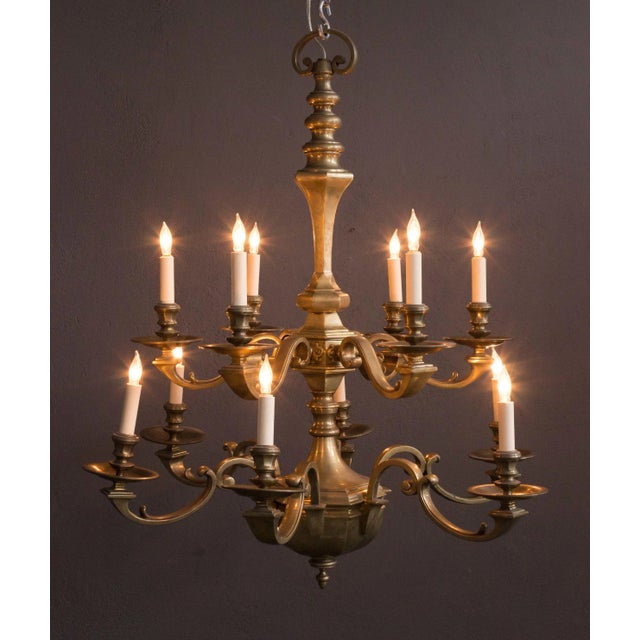 English French 1940's Bronze Chandelier With Twelve Arms For Sale - Image 3 of 13