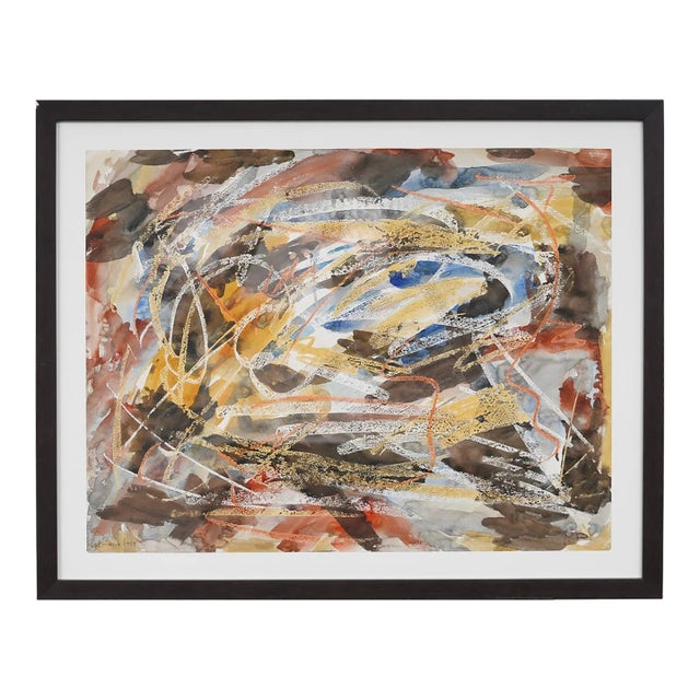Vintage Midcentury Modern Abstract Painting, Framed, Signed Jacob Semiatin, 1959 For Sale