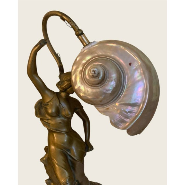 Art Nouveau Lady Nautilus Shell Lamp Circa 1900 For Sale - Image 4 of 12