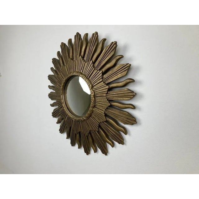 Hollywood Regency Vintage Golden Sunburst Mirror, 1960s For Sale - Image 3 of 11