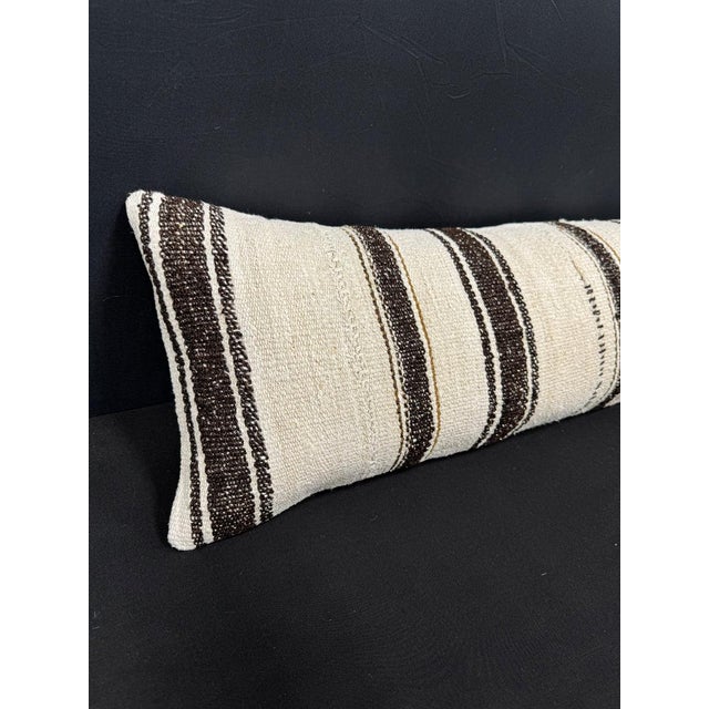 Turkish Hemp Pillow Cushion Natural Beige Black Cushion Cover 12"x46" #30310 Enhance your home decor with our Kilim Pillow...